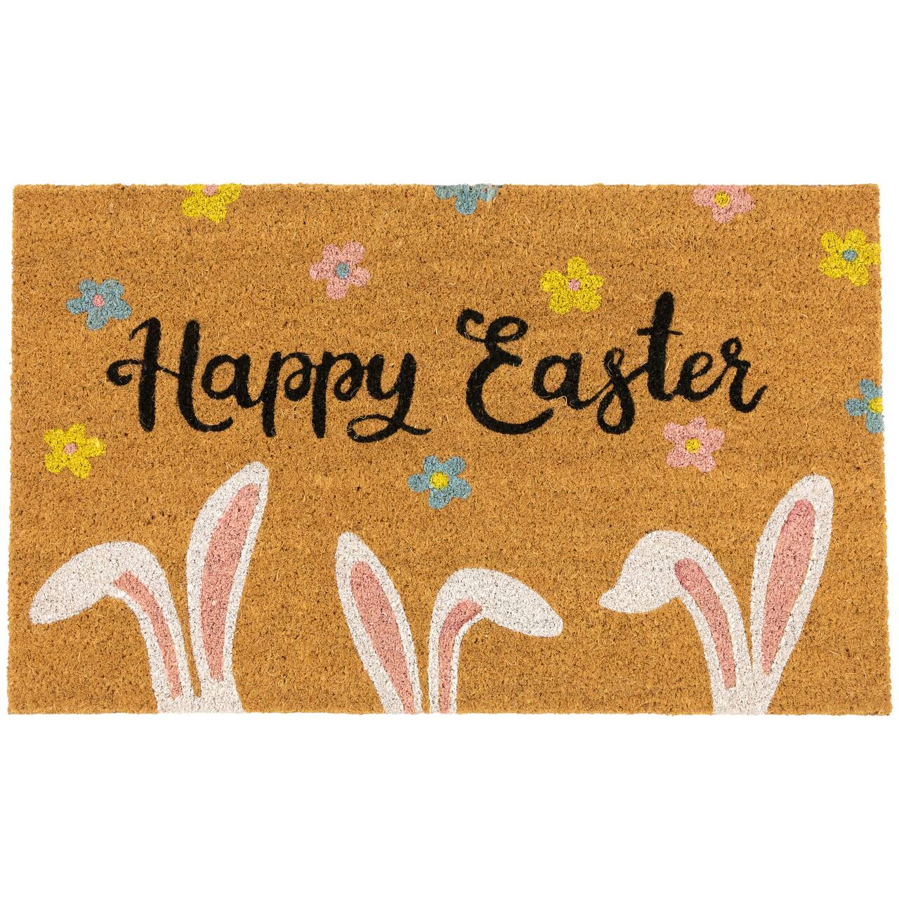18" x 30" Natural Coir Happy Easter Bunny Ears Doormat